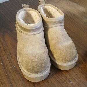 UGG Classic Ultra Mini Platform boots in a chestnut-colored suede